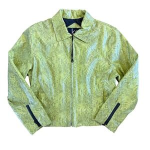 KC Collections Faux Leather Snakeskin Print Green Jacket‎ Women's Size Medium